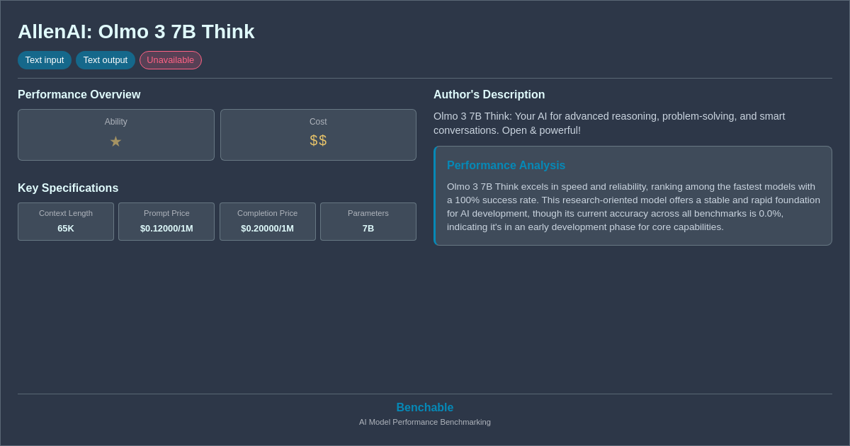 AllenAI: Olmo 3 7B Think - AI Model Details & Benchmarks