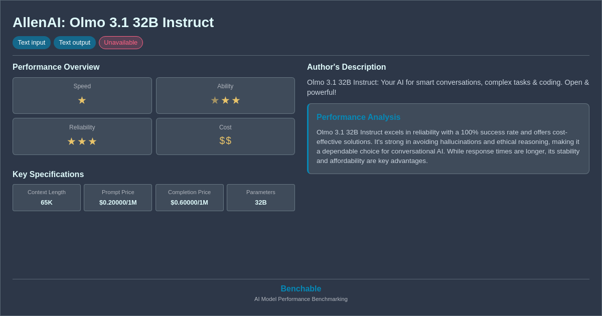 AllenAI: Olmo 3.1 32B Instruct - AI Model Details & Bench...
