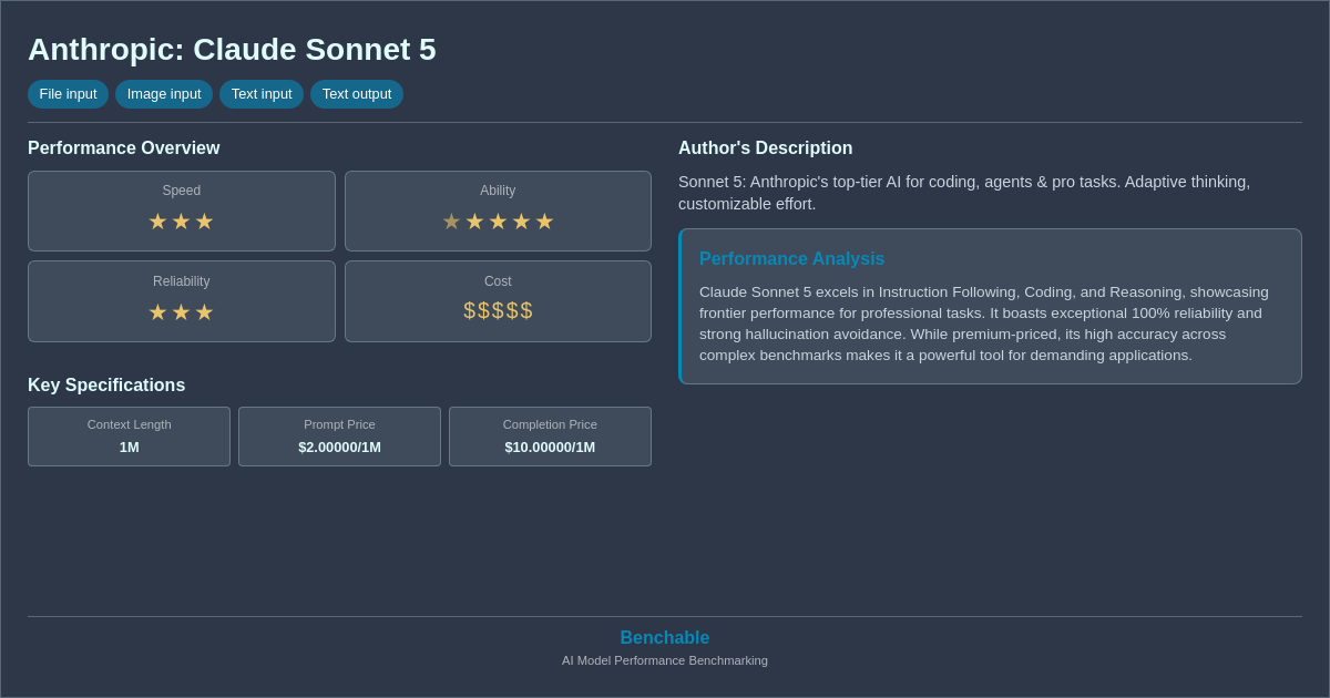 Anthropic: Claude Sonnet 5 (batch) - AI Model Details & B...