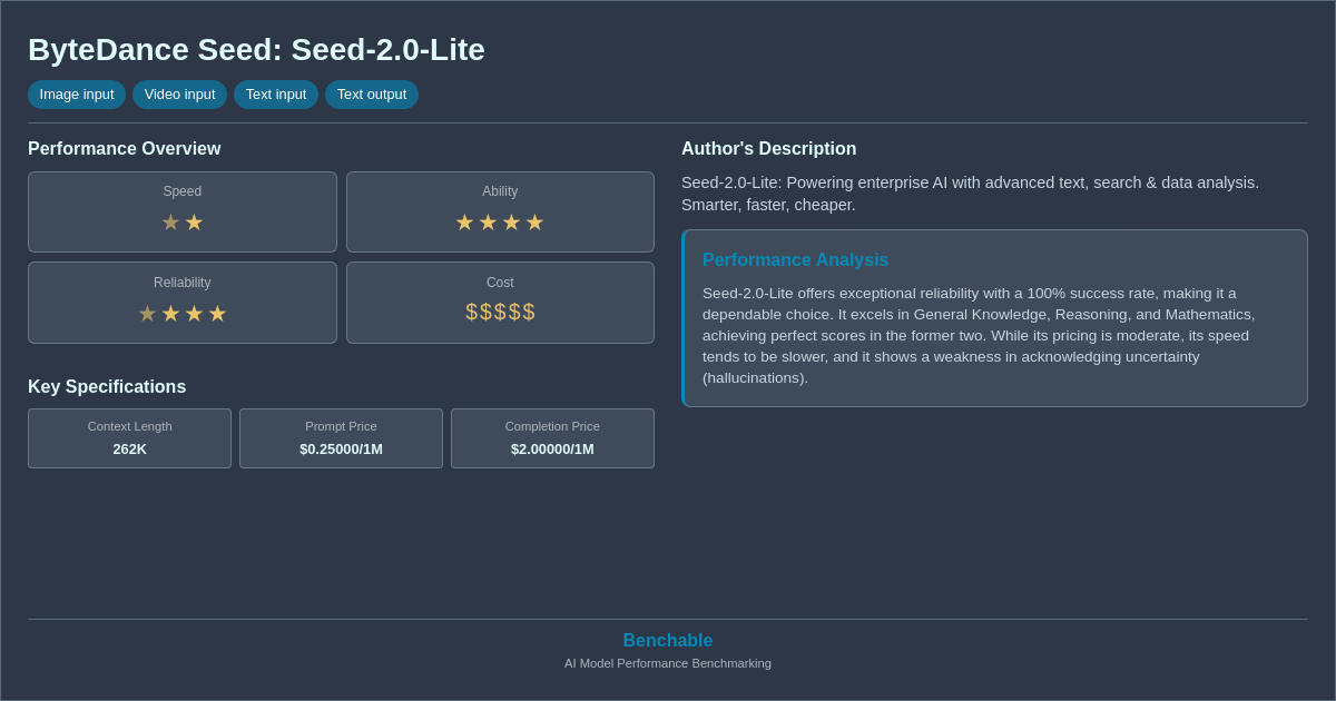 ByteDance Seed: Seed-2.0-Lite - AI Model Details & Benchm...