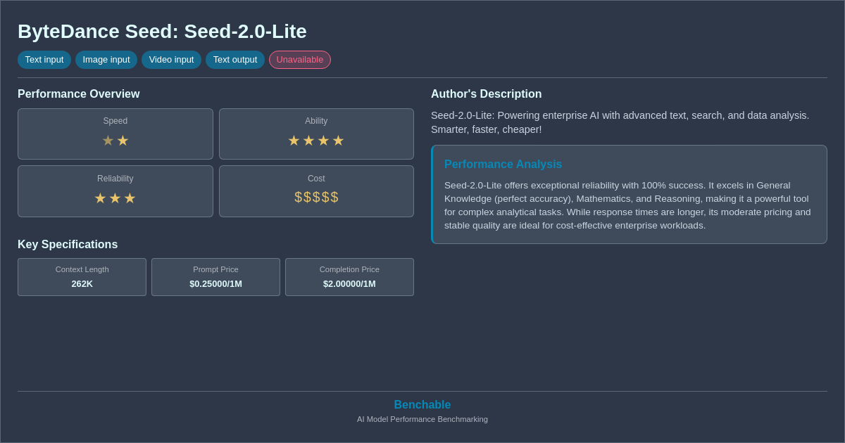 ByteDance Seed: Seed-2.0-Lite - AI Model Details & Benchm...