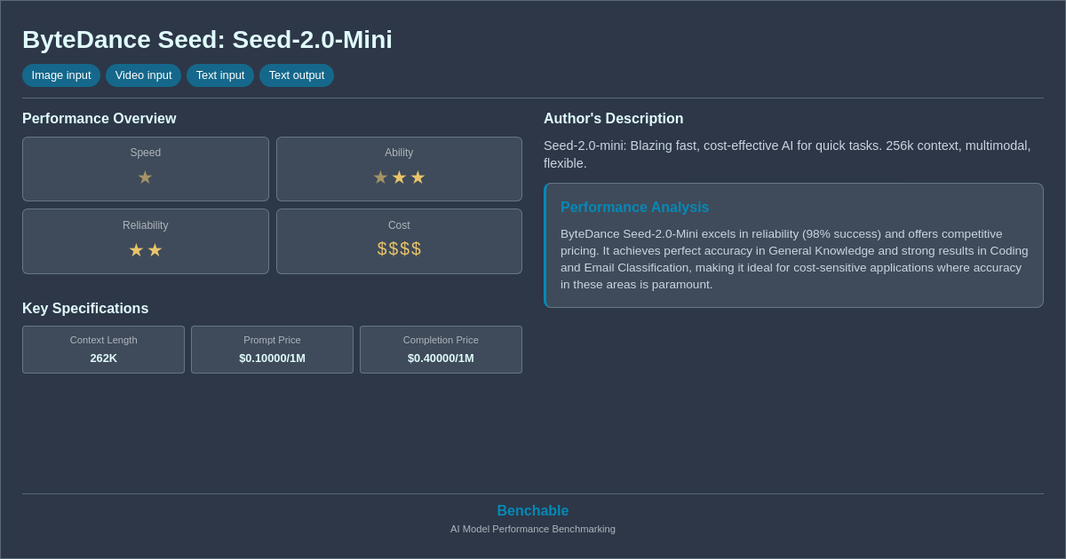 ByteDance Seed: Seed-2.0-Mini - AI Model Details & Benchm...