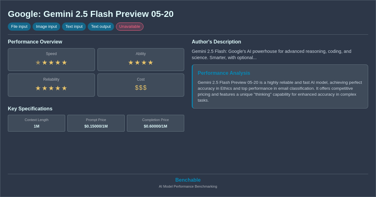 Google: Gemini 2.5 Flash Preview 05-20 - AI Model Details...