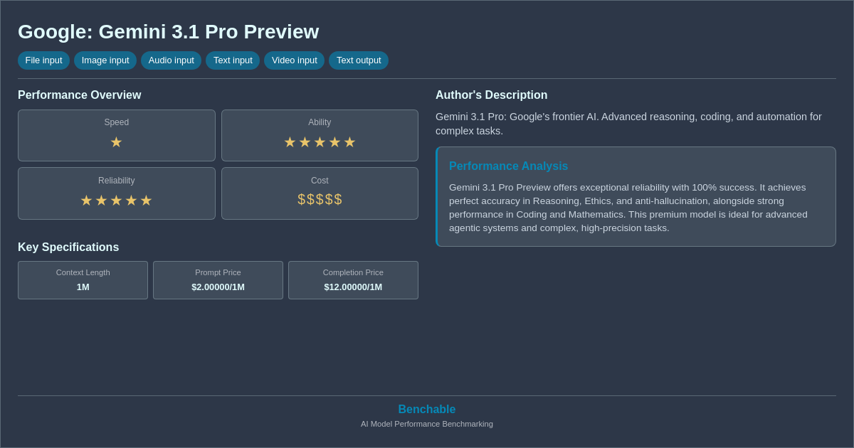 Google: Gemini 3.1 Pro Preview - AI Model Details & Bench...