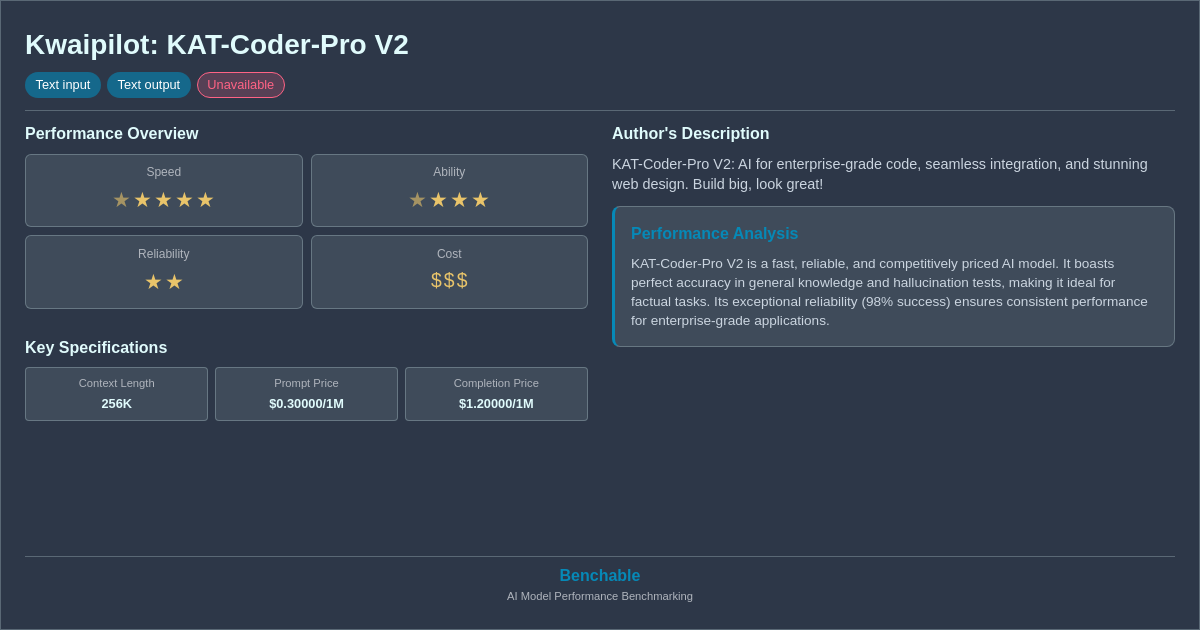 Kwaipilot: KAT-Coder-Pro V2 - AI Model Details & Benchmarks