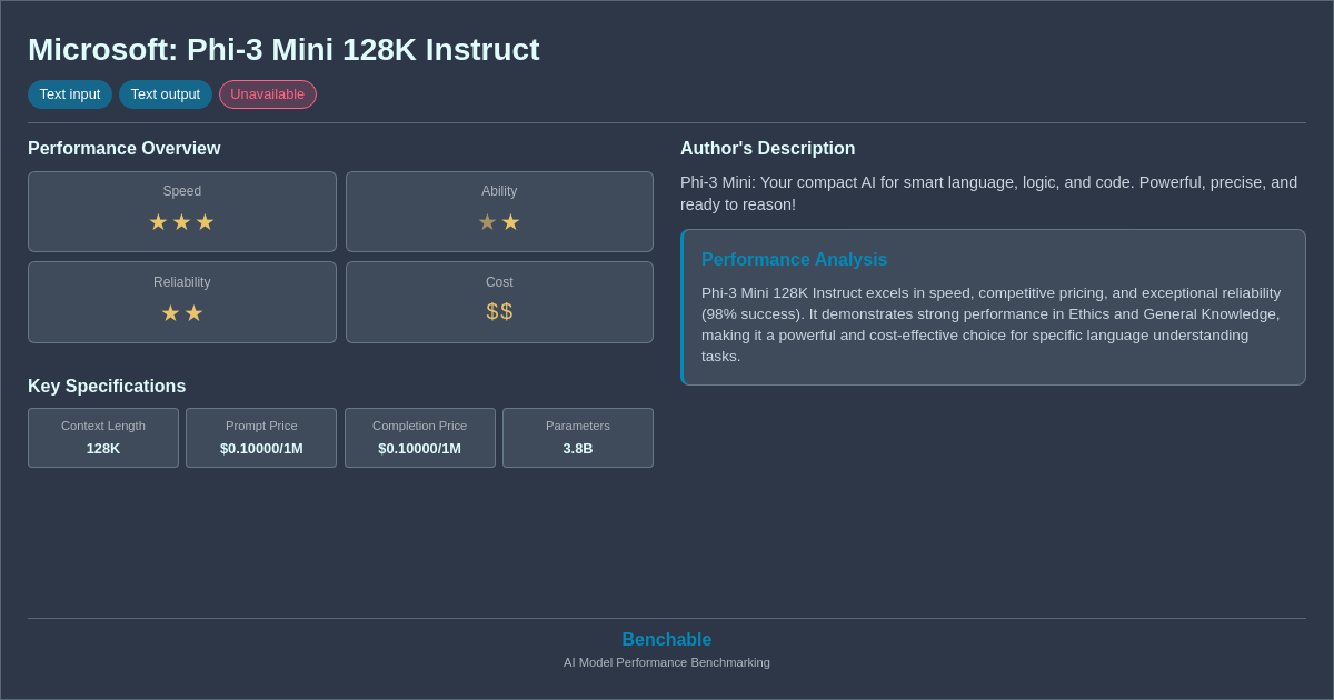 Microsoft: Phi-3 Mini 128K Instruct - AI Model Details