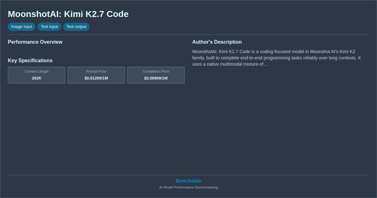 MoonshotAI: Kimi K2.7 Code - AI Model Details & Benchmarks