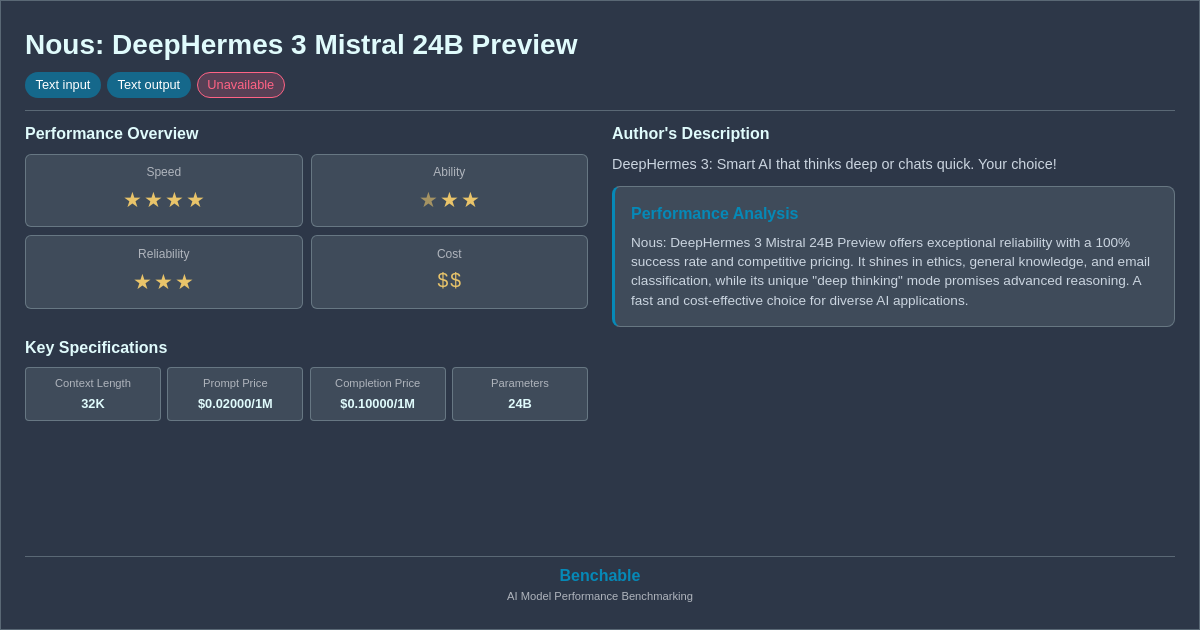 Nous: DeepHermes 3 Mistral 24B Preview - AI Model Details...