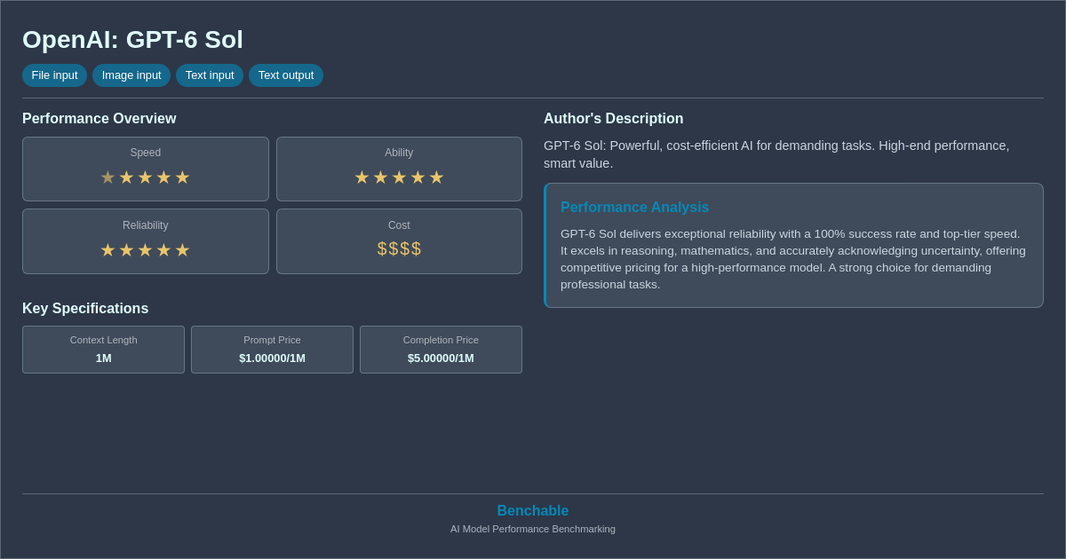 OpenAI: GPT-6 Sol (batch) - AI Model Details & Benchmarks