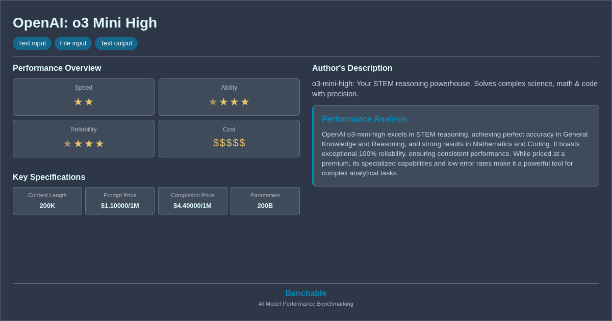 OpenAI: o3 Mini High - AI Model Details & Benchmarks