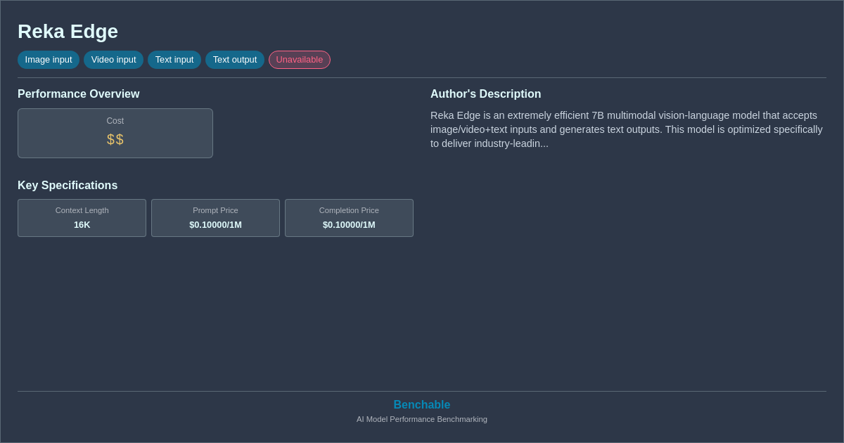 Reka Edge - AI Model Details & Benchmarks